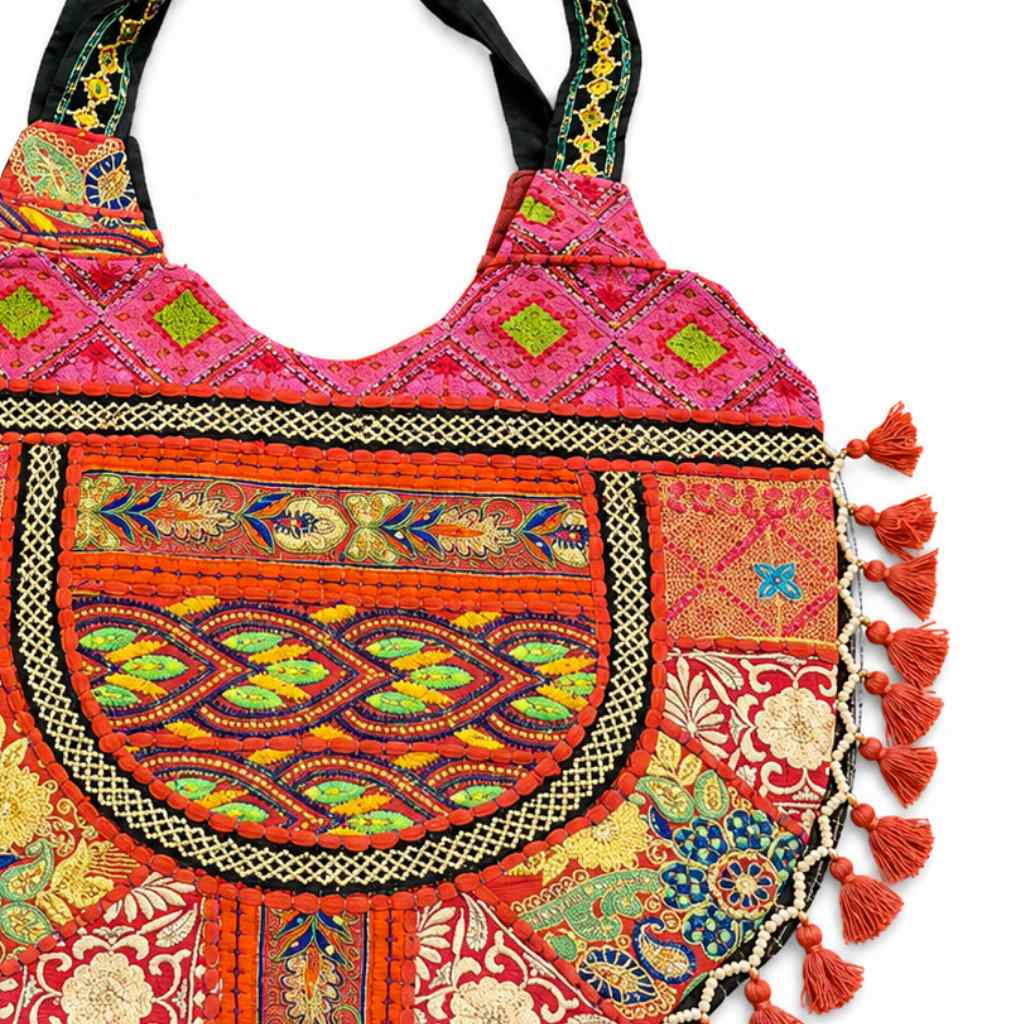Tribal Hues Boho Embroidered Tote Bag