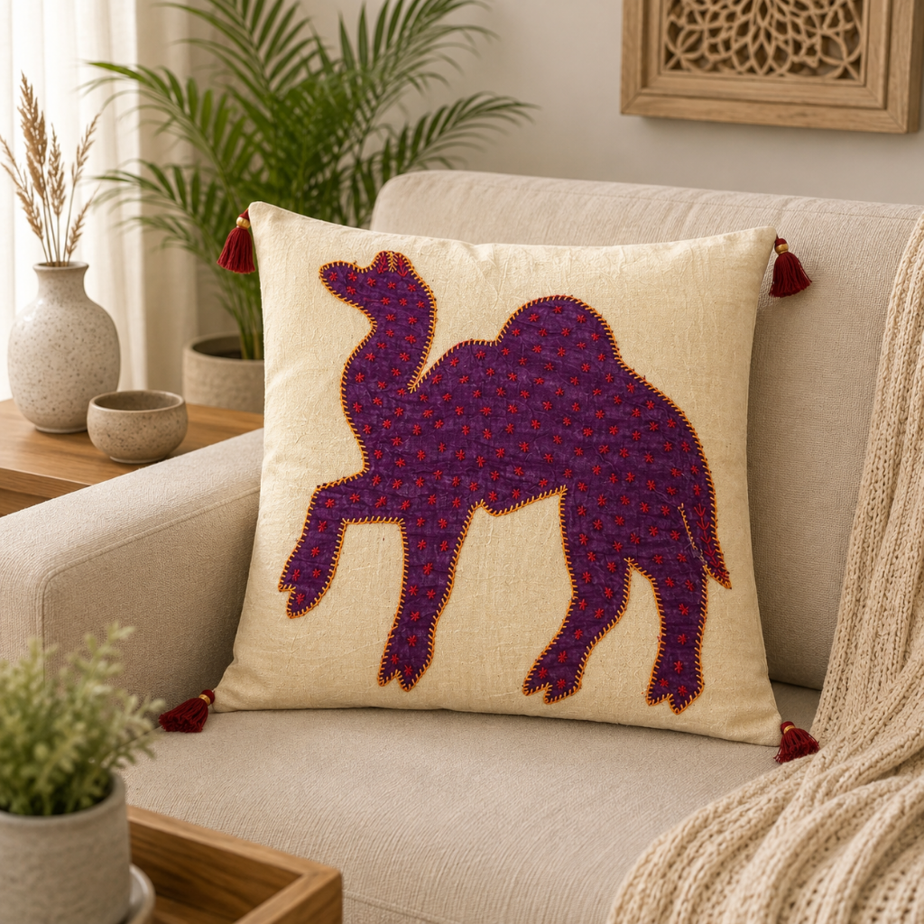 Traditional Indian Camel Applique Cushion Cover