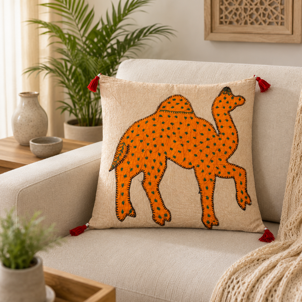 Traditional Indian Camel Applique Cushion Cover