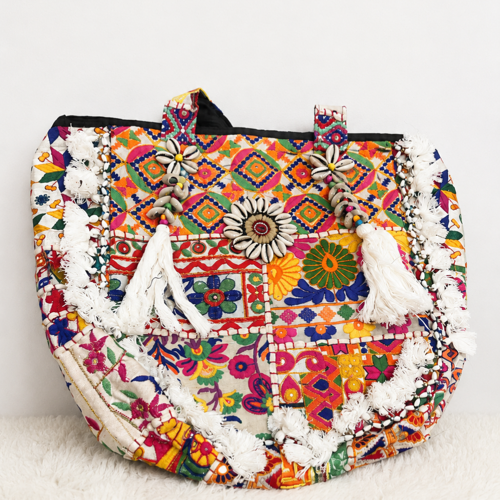 Heritage Embroidered Banjara Tote Bag with Tassels