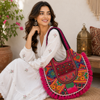 Fusion Hues Boho Tassel Embroidered Tote Bag