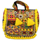 Boho Embroidered Tote Bag with Tassels