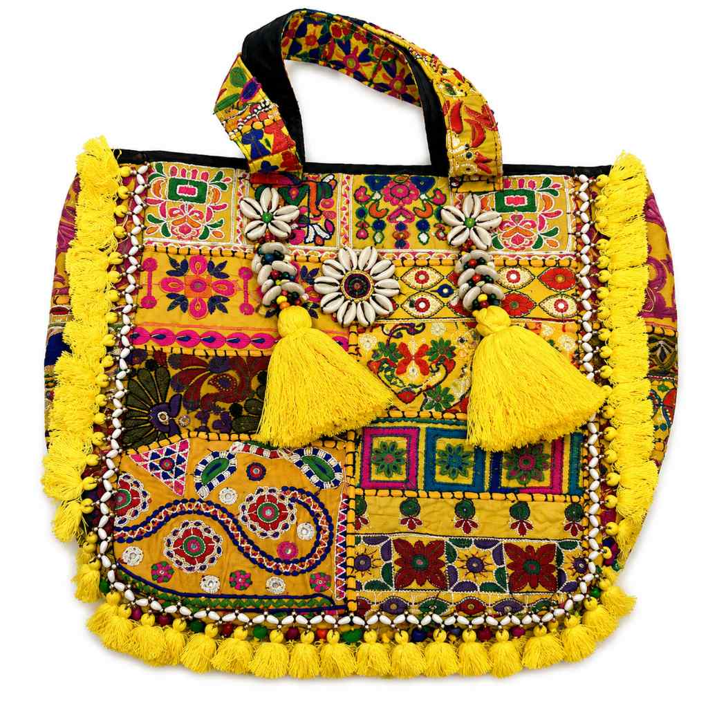 Boho Embroidered Tote Bag with Tassels