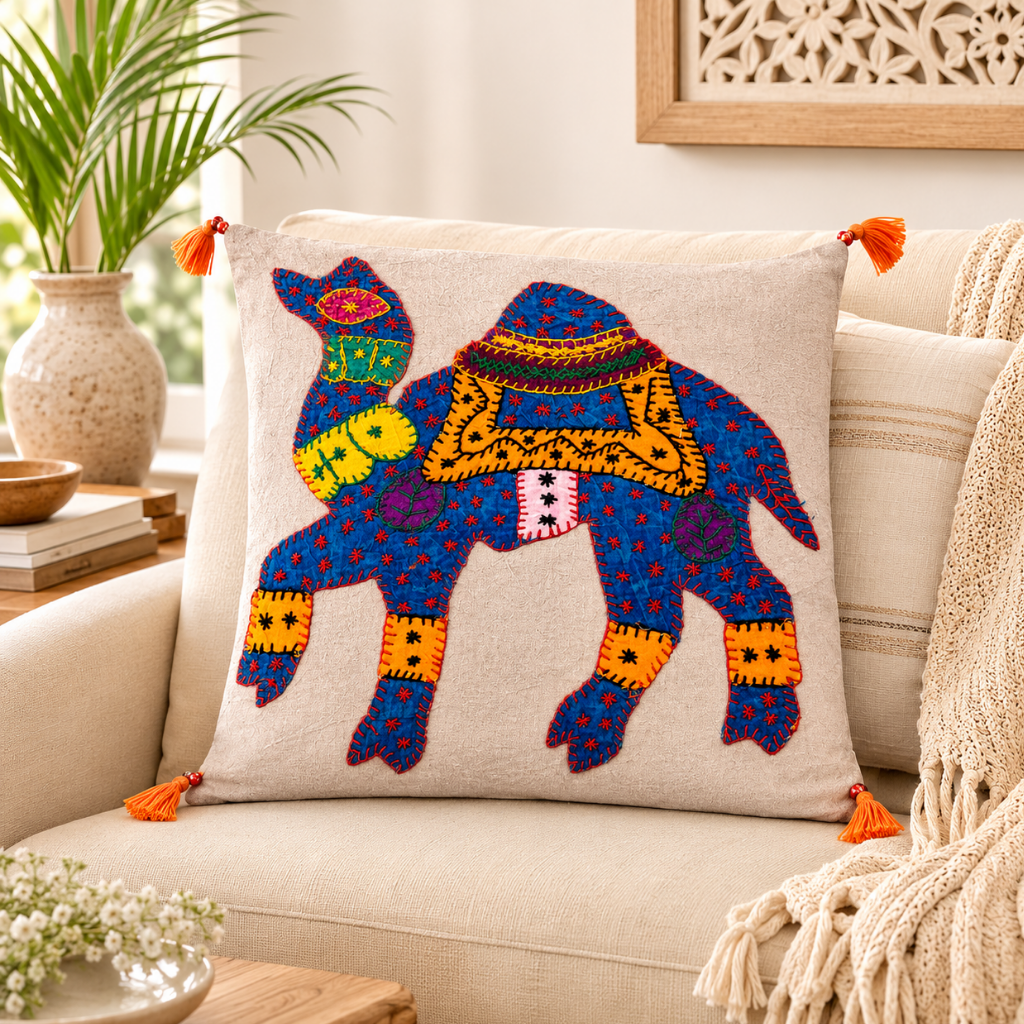 Bohemian Camel Applique Cushion Cover
