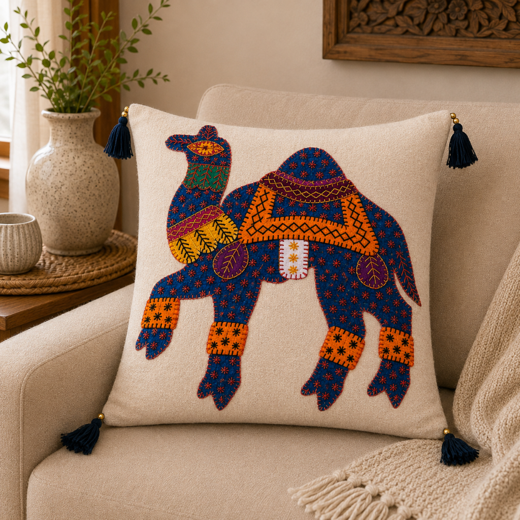 Bohemian Camel Applique Cushion Cover