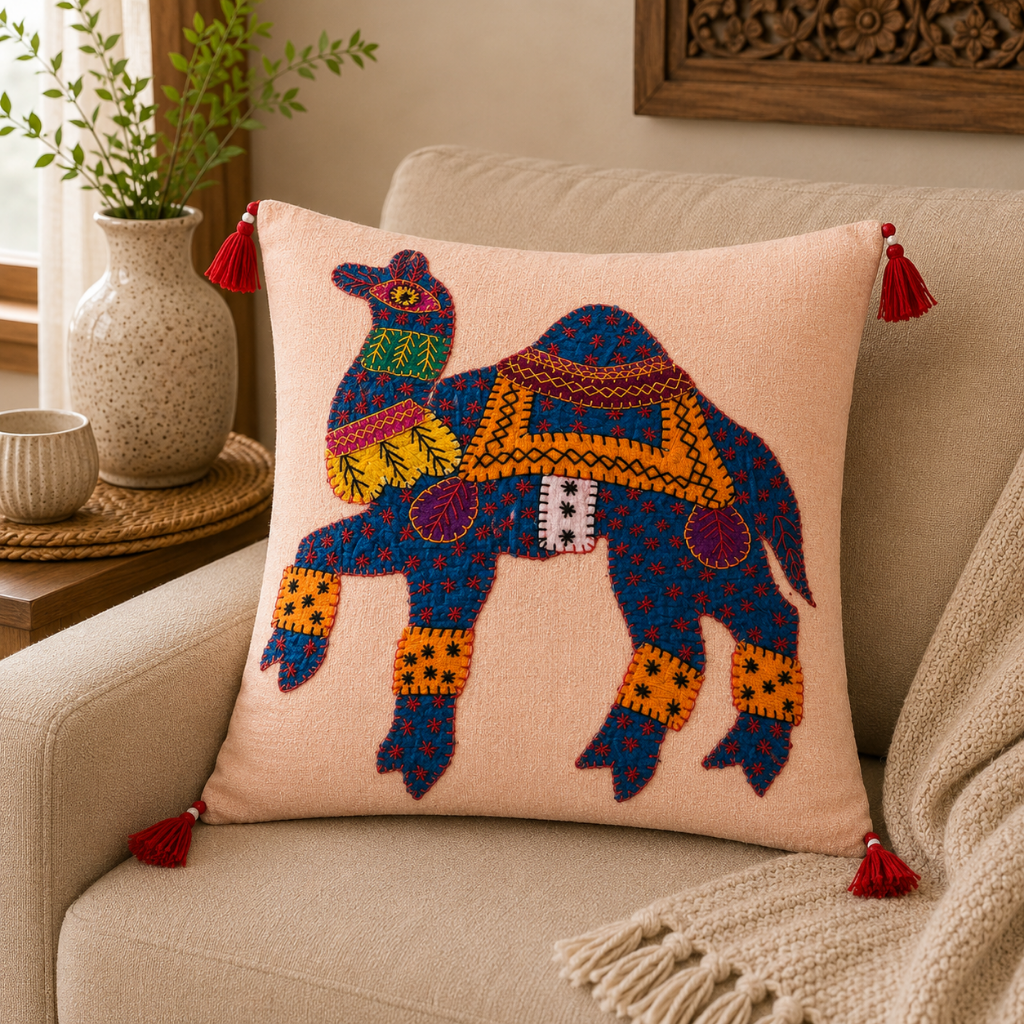 Bohemian Camel Applique Cushion Cover