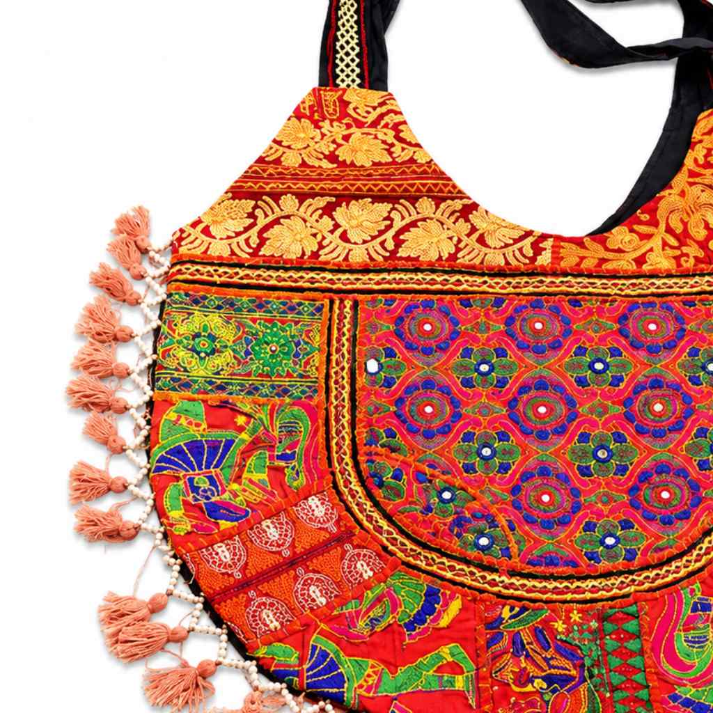 Tribal Hues Boho Embroidered Tote Bag