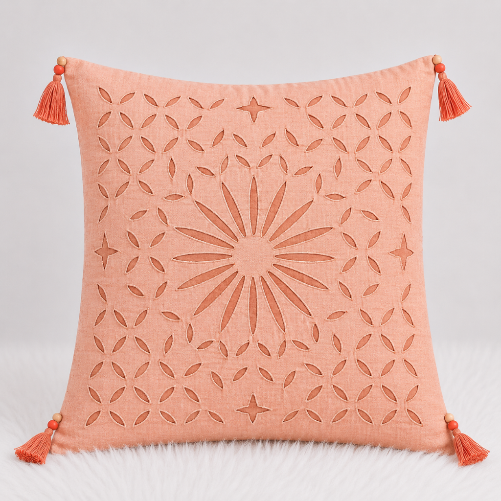 Detailed Applique Cutwork Cushion Cover for Home