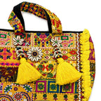 Boho Embroidered Tote Bag with Tassels