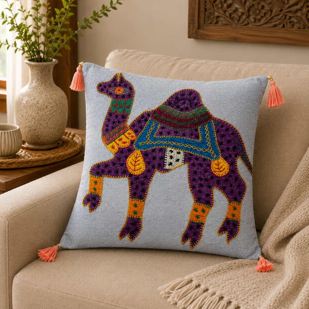 Bohemian Camel Applique Cushion Cover