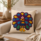 Peacock Applique Cushion Cover for Sofa or Bed Throw