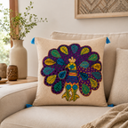 Peacock Applique Cushion Cover for Sofa or Bed Throw