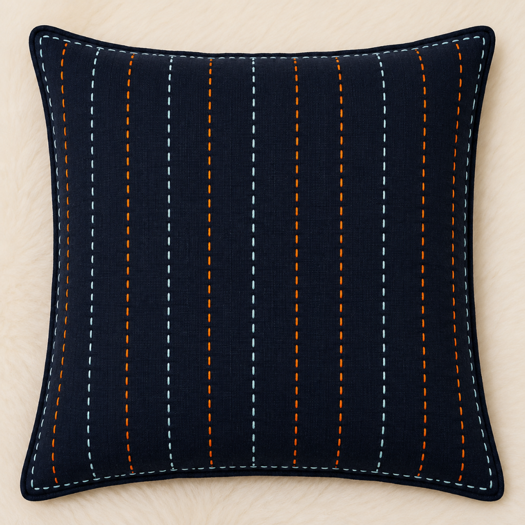 Minimal Line Detailed Thread Work Embroidered Cushion Cover