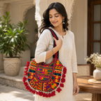Fusion Hues Boho Tassel Embroidered Tote Bag