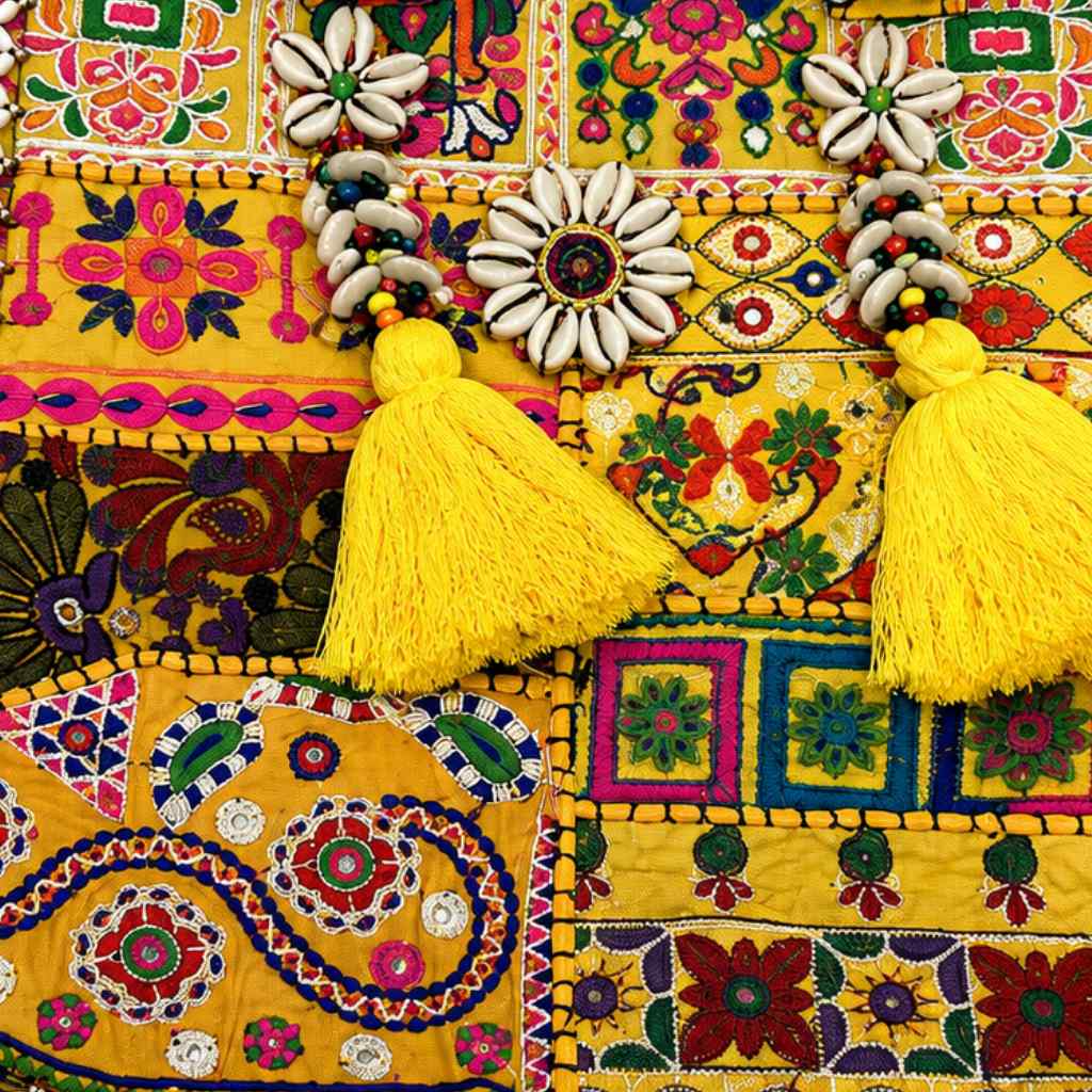 Boho Embroidered Tote Bag with Tassels