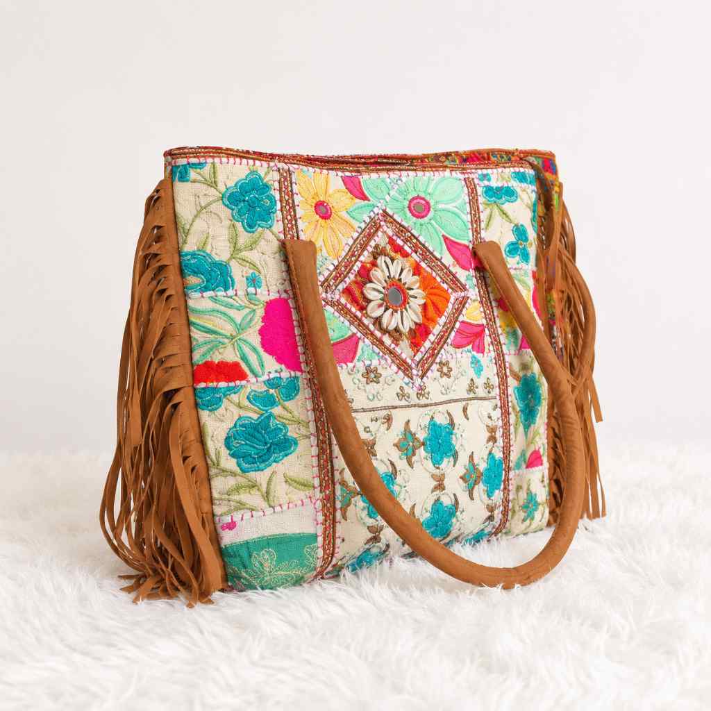 Fringe Play Embroidered Banjara Tote Bag