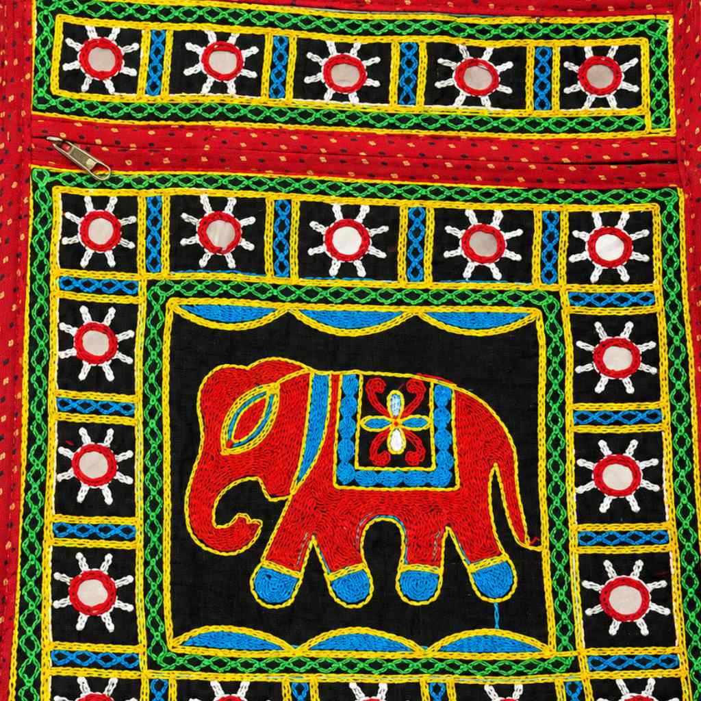 Folk Art Elephant Embroidered Sling Bag