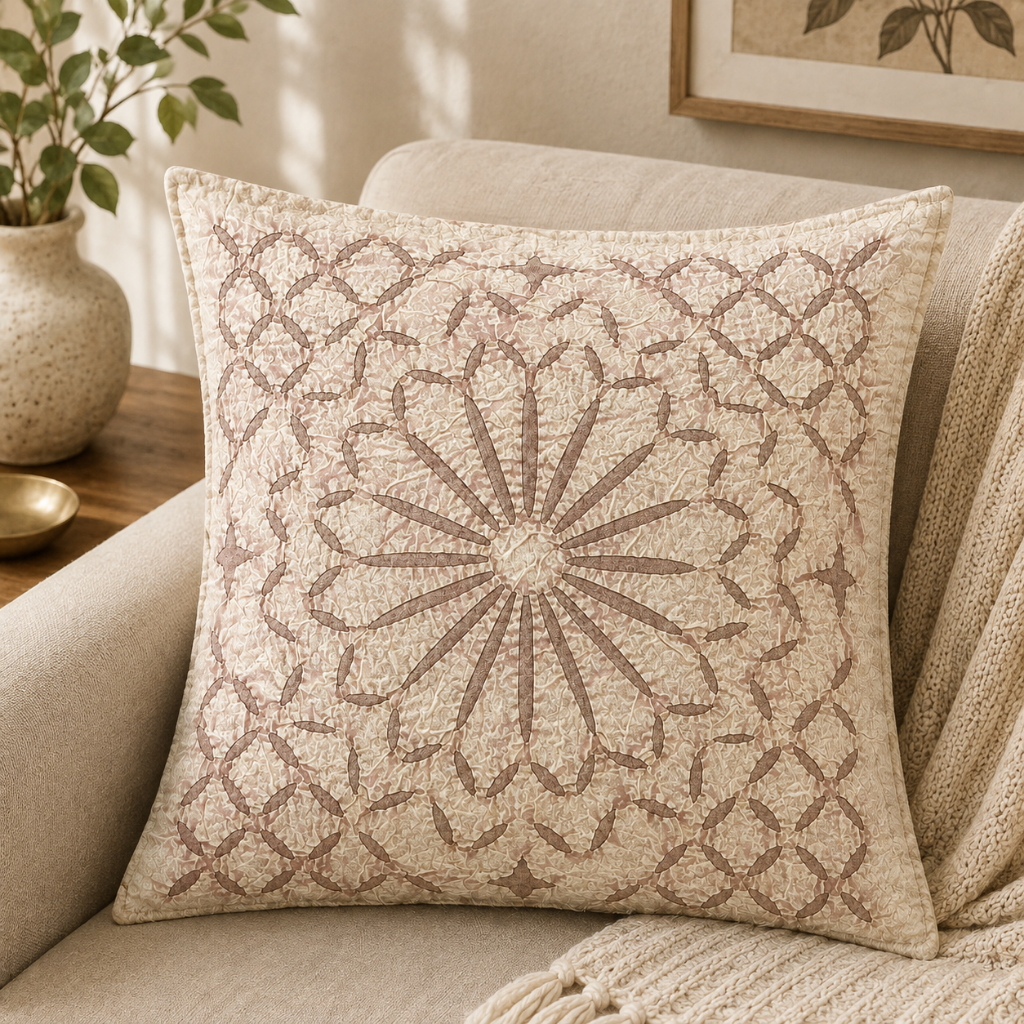 Detailed Applique Cutwork Cushion Cover for Home