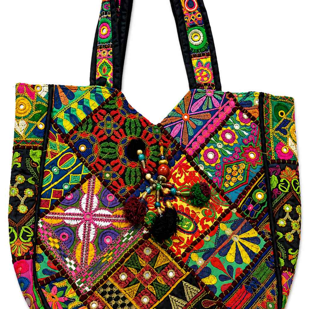 Colorful Bliss Cotton Bag with Detailed Embroidery Work