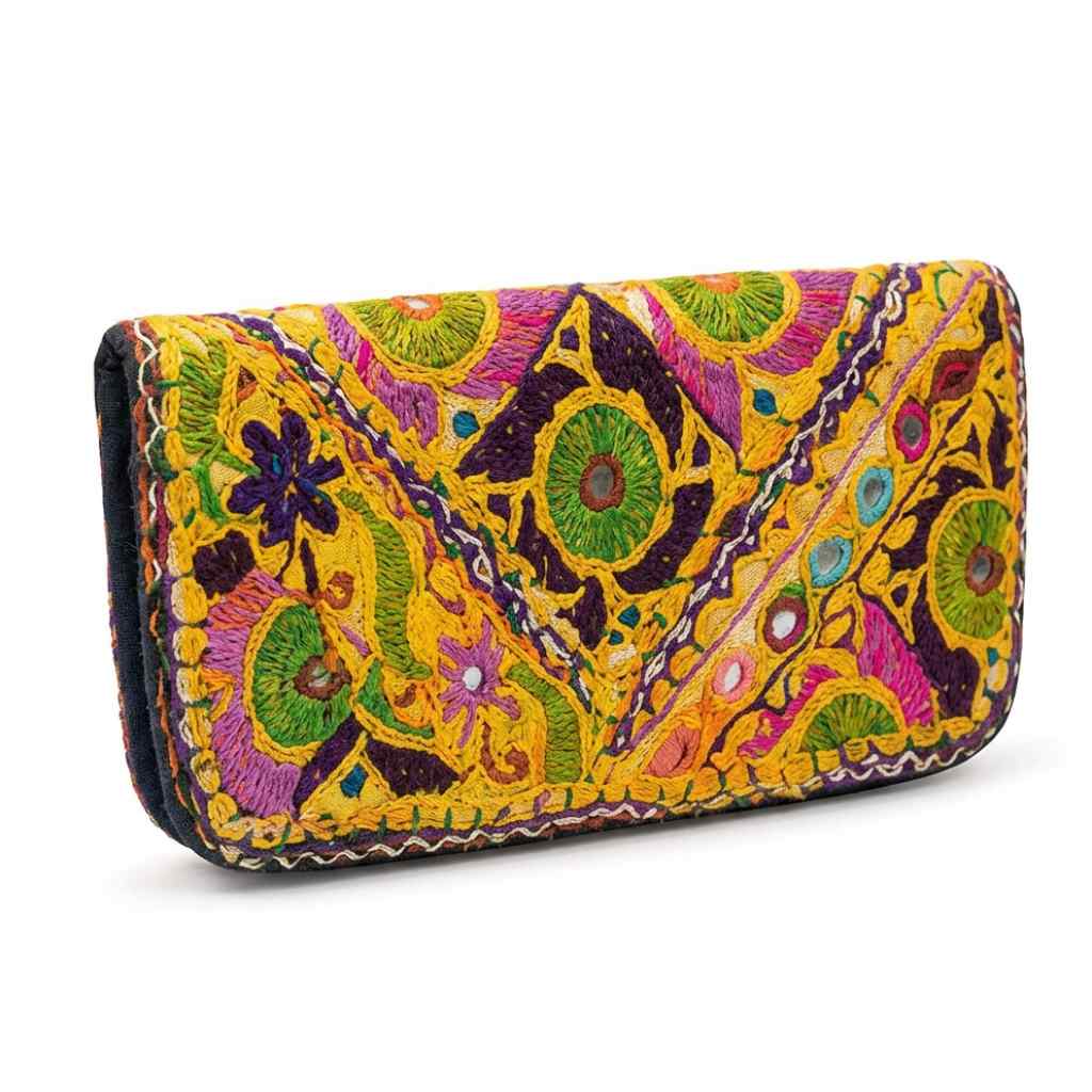 Boho Bloom Colorful Embroidered Cotton Clutch