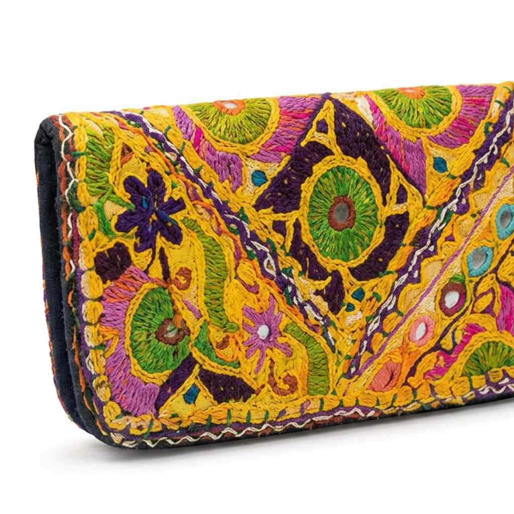 Boho Bloom Colorful Embroidered Cotton Clutch