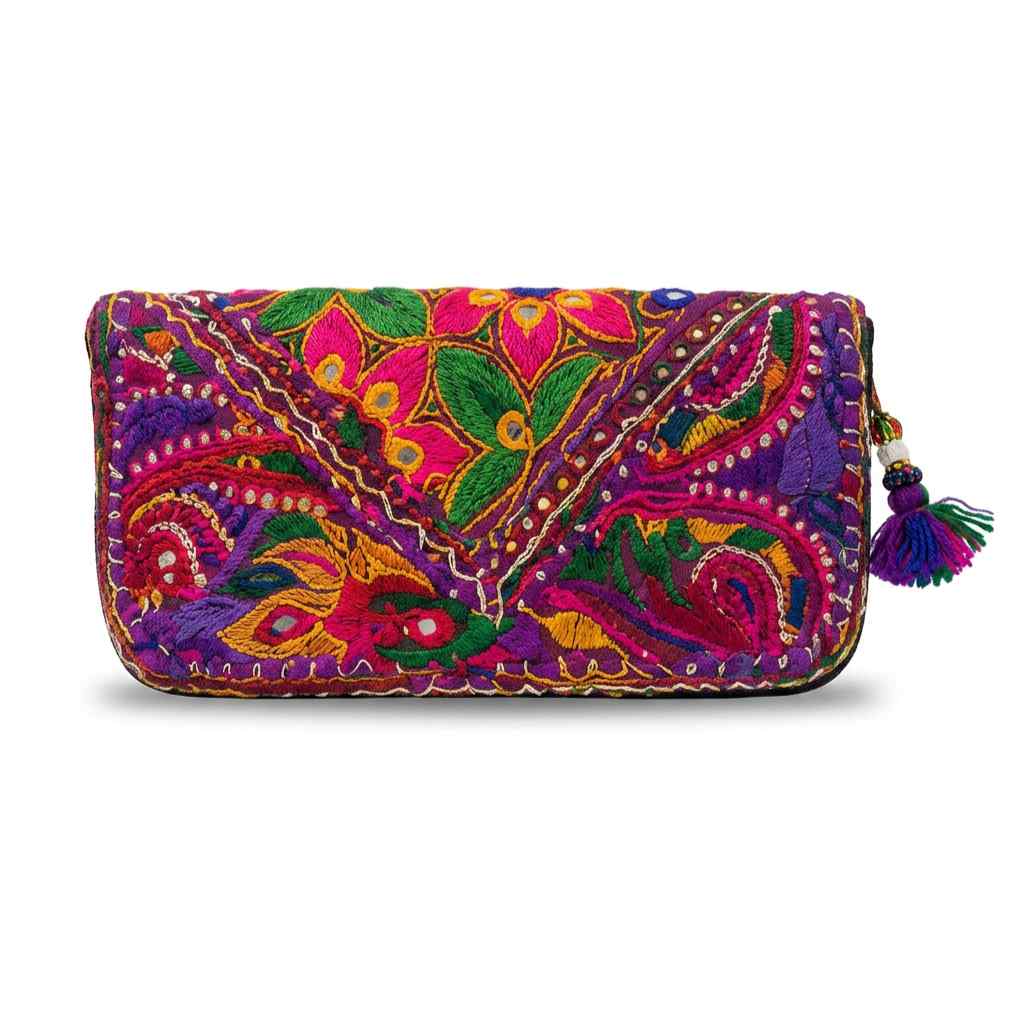Boho Bloom Colorful Embroidered Cotton Clutch