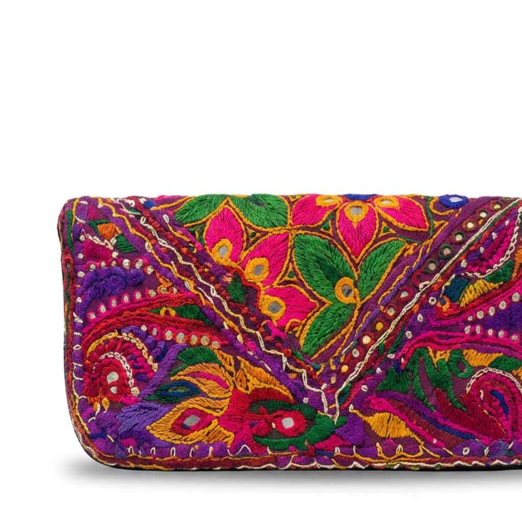 Boho Bloom Colorful Embroidered Cotton Clutch