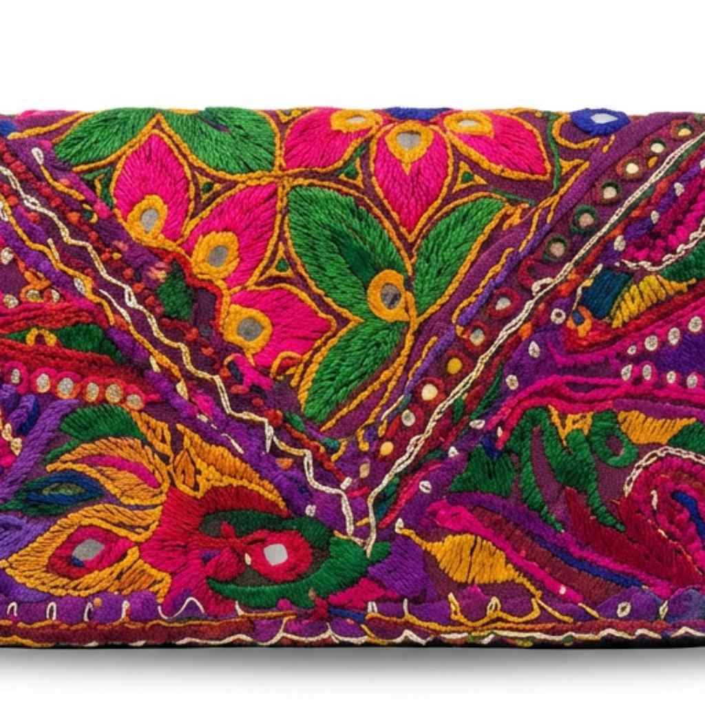 Boho Bloom Colorful Embroidered Cotton Clutch