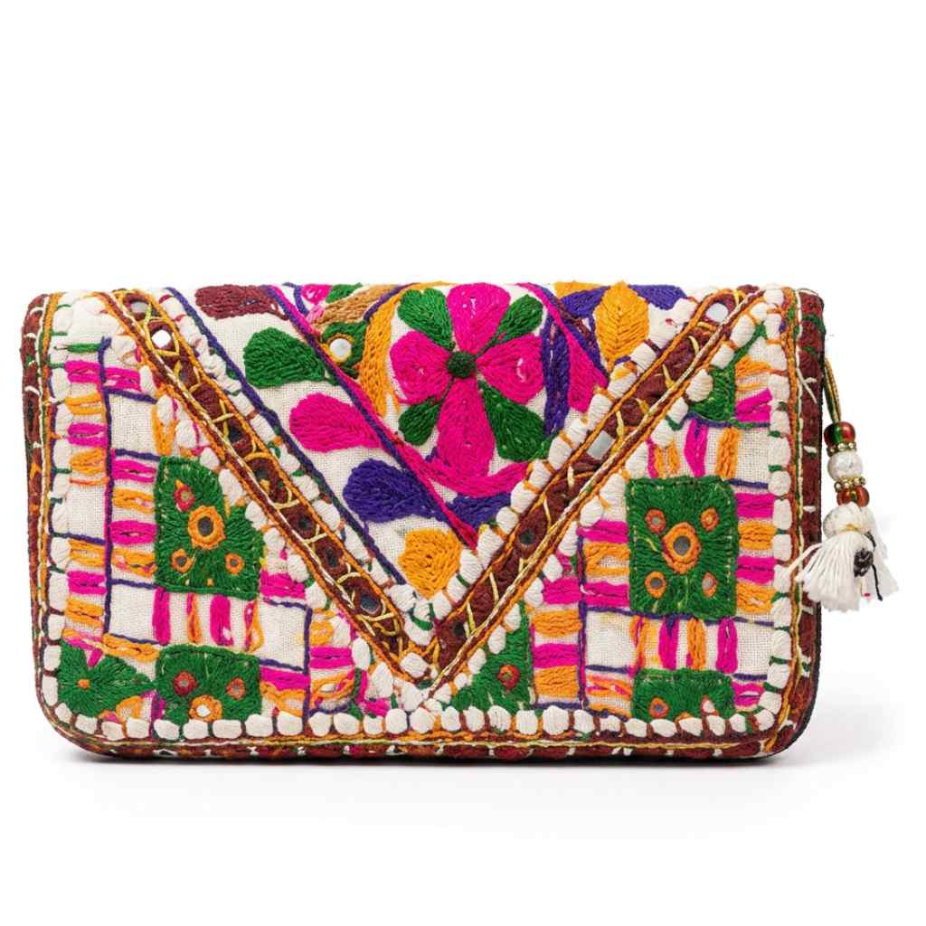 Boho Bloom Colorful Embroidered Cotton Clutch