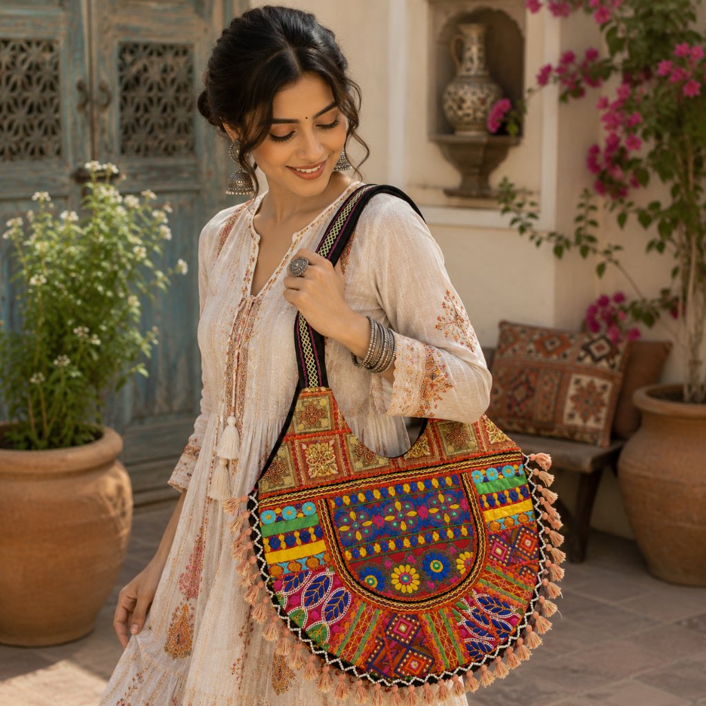 Wanderlust Tassel Embroidered  Tote Bag