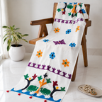 Folk Multicolour Applique Work White Dupatta