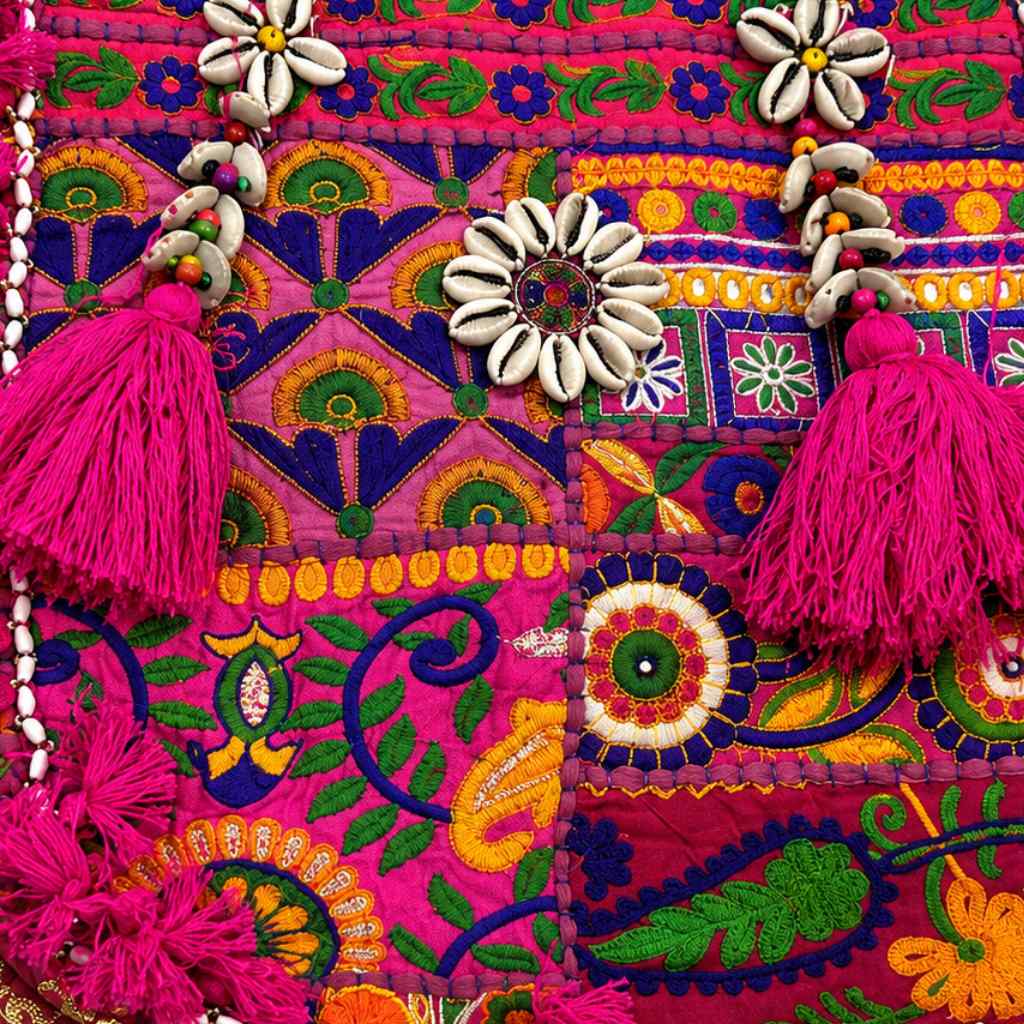 Boho Embroidered Tote Bag with Tassels