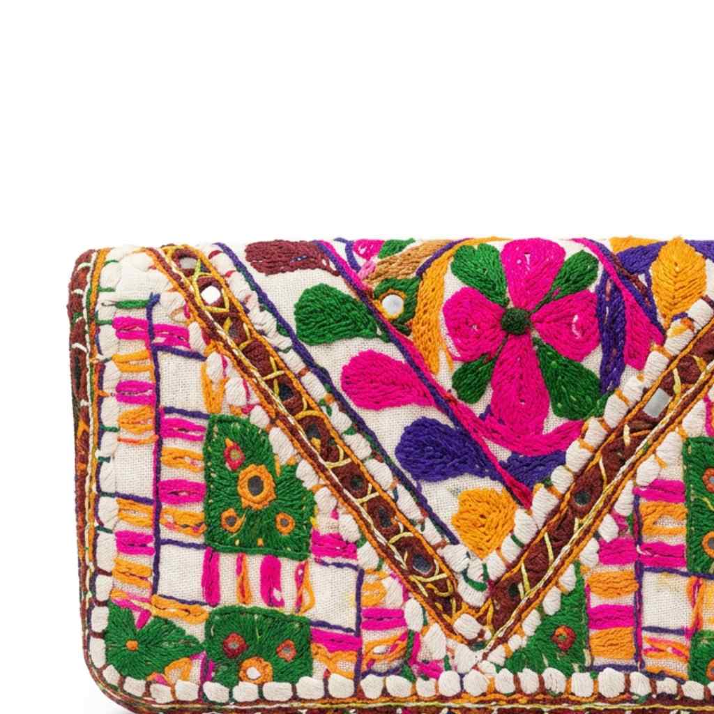 Boho Bloom Colorful Embroidered Cotton Clutch