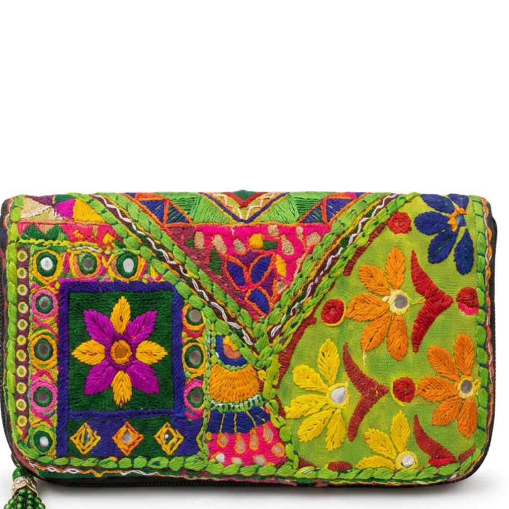 Boho Bloom Colorful Embroidered Cotton Clutch