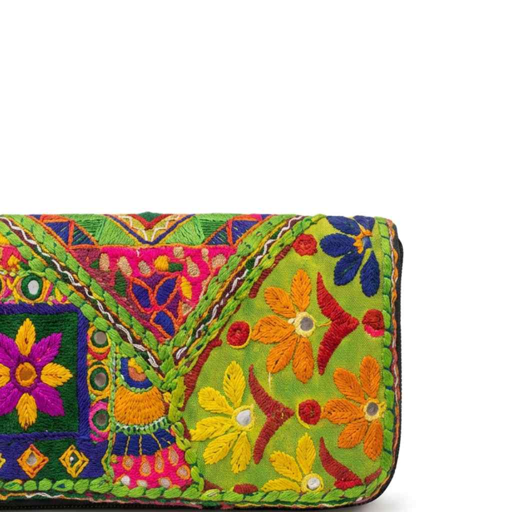 Boho Bloom Colorful Embroidered Cotton Clutch