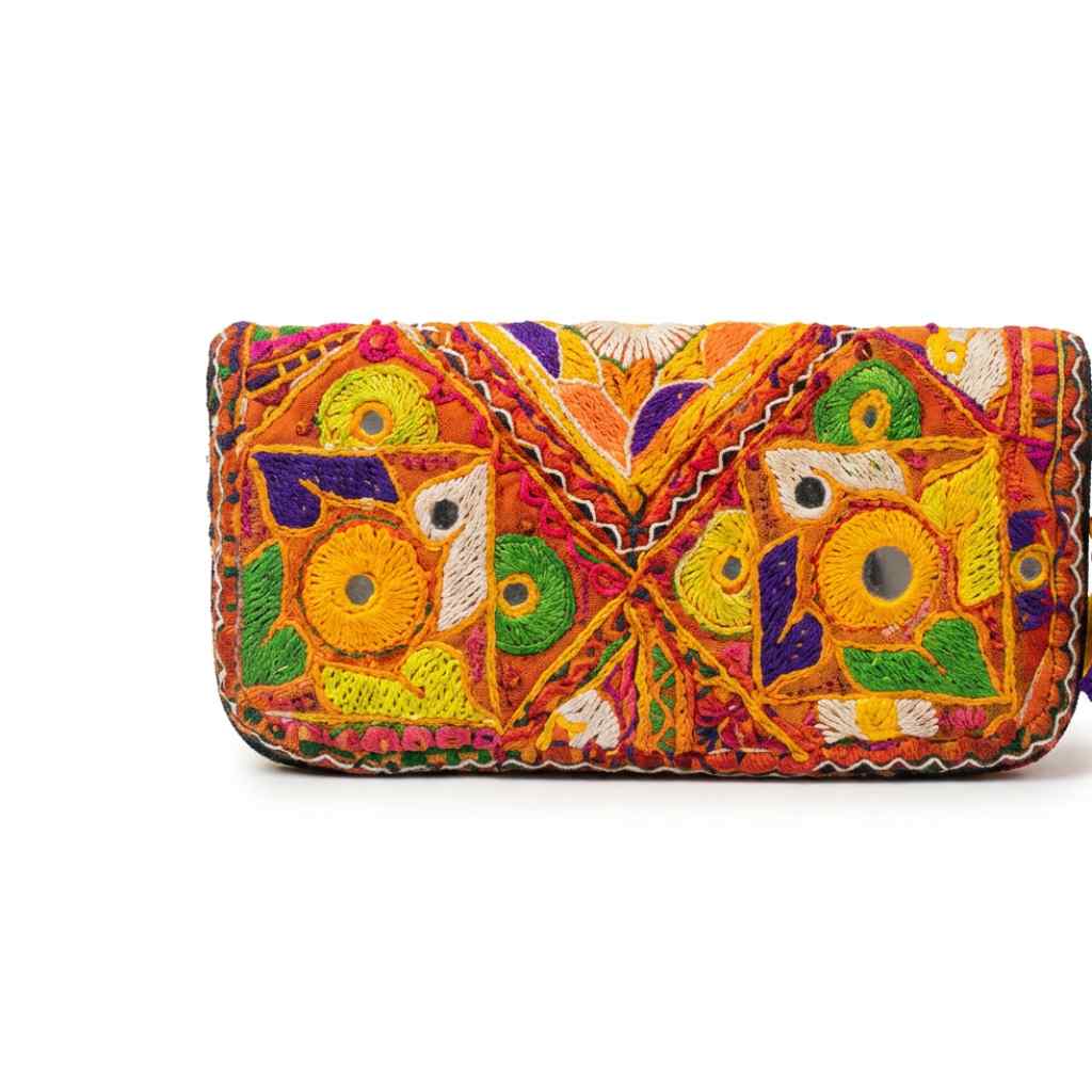 Boho Bloom Colorful Embroidered Cotton Clutch
