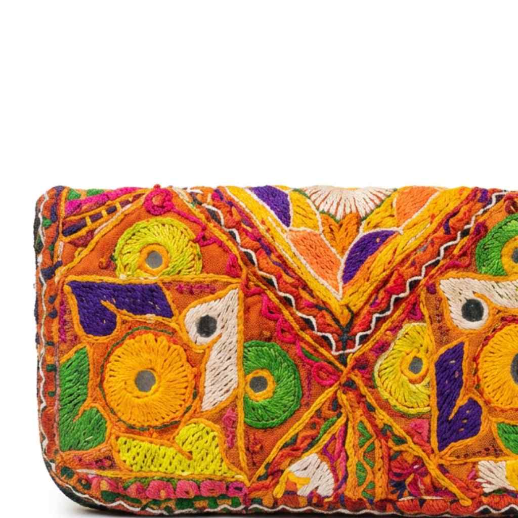 Boho Bloom Colorful Embroidered Cotton Clutch