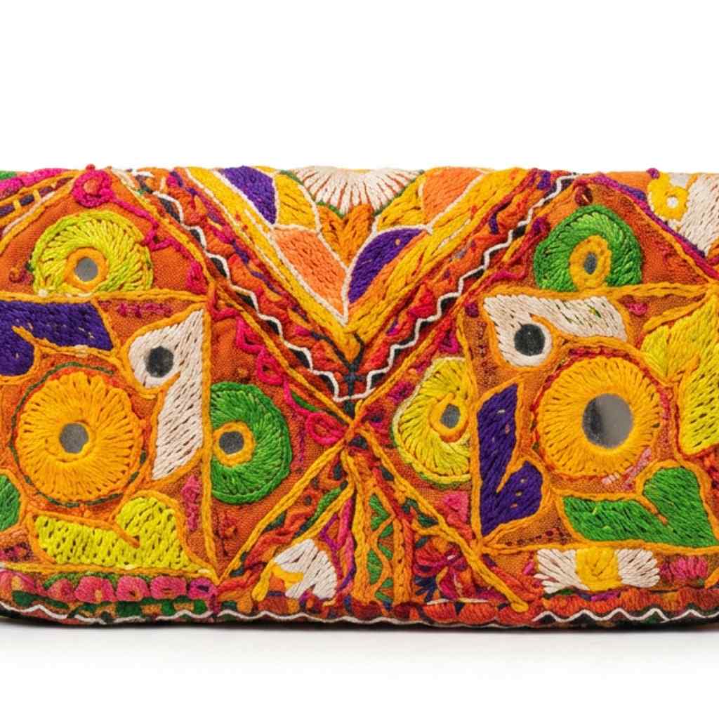 Boho Bloom Colorful Embroidered Cotton Clutch