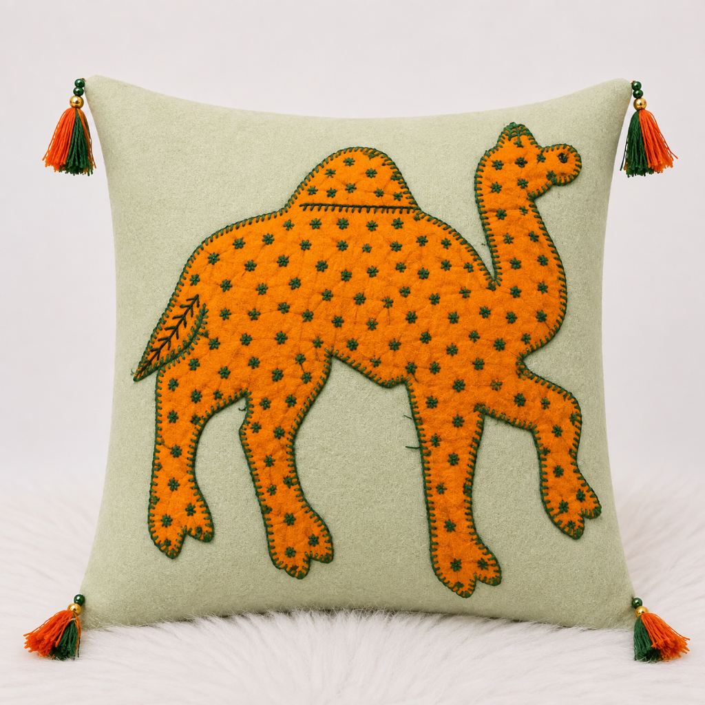 Traditional Indian Camel Applique Cushion Cover
