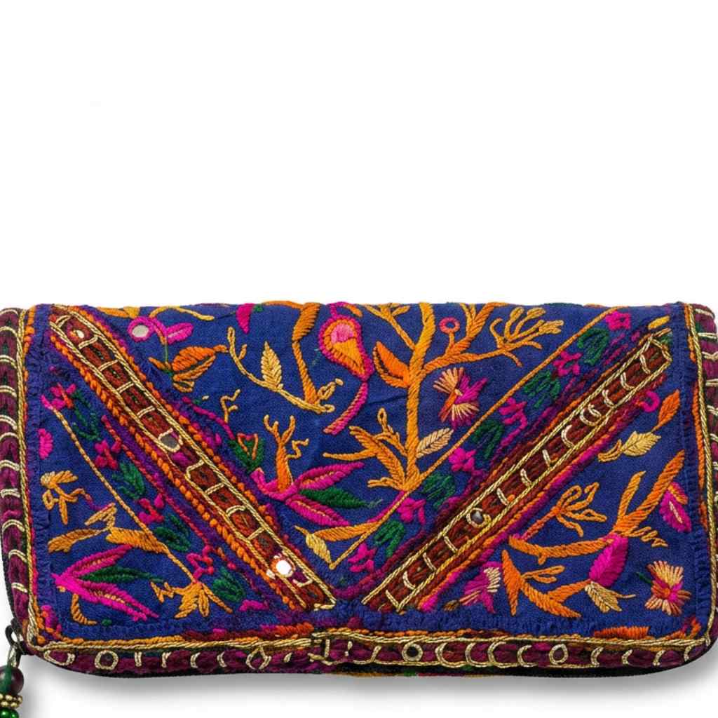 Boho Bloom Colorful Embroidered Cotton Clutch