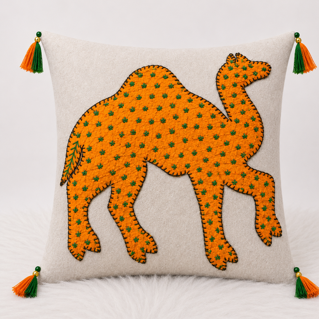 Traditional Indian Camel Applique Cushion Cover