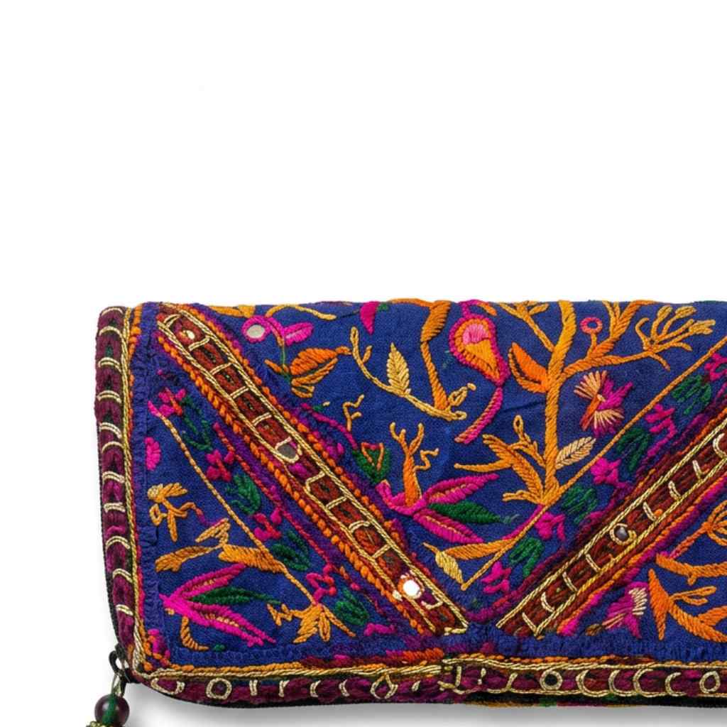 Boho Bloom Colorful Embroidered Cotton Clutch