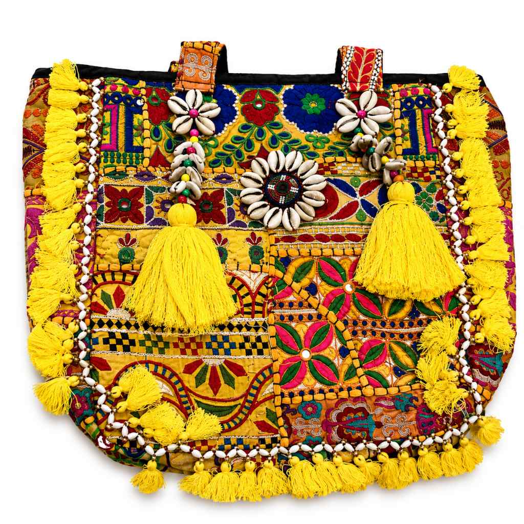 Boho Embroidered Tote Bag with Tassels