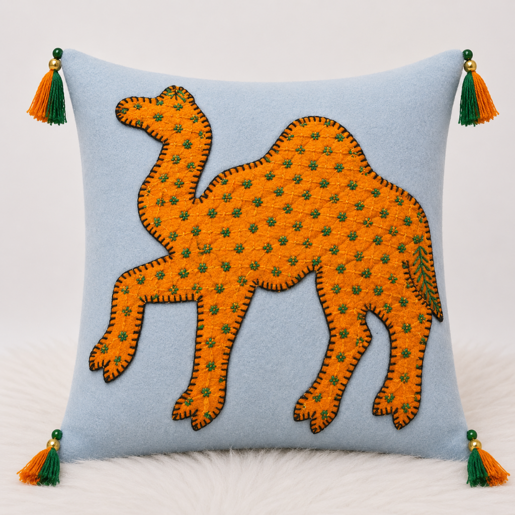 Traditional Indian Camel Applique Cushion Cover