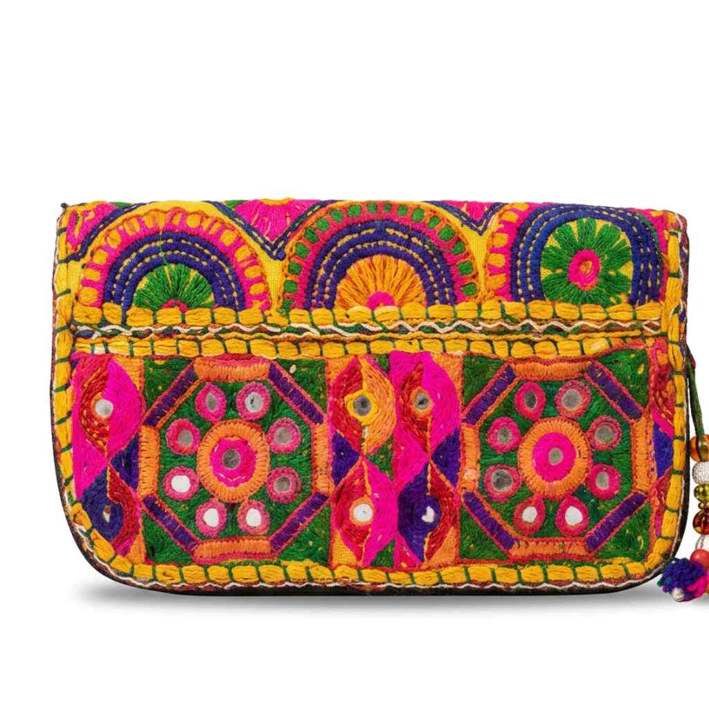 Boho Bloom Colorful Embroidered Cotton Clutch