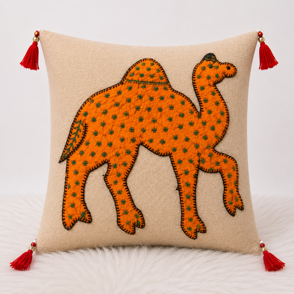 Traditional Indian Camel Applique Cushion Cover