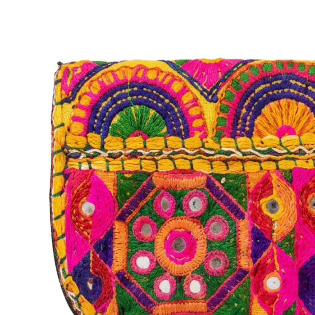 Boho Bloom Colorful Embroidered Cotton Clutch
