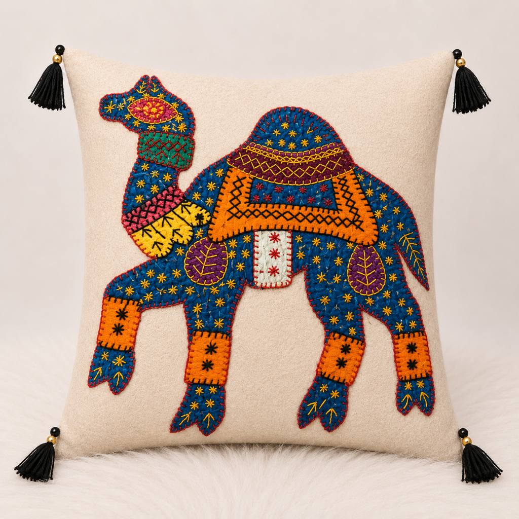 Bohemian Camel Applique Cushion Cover