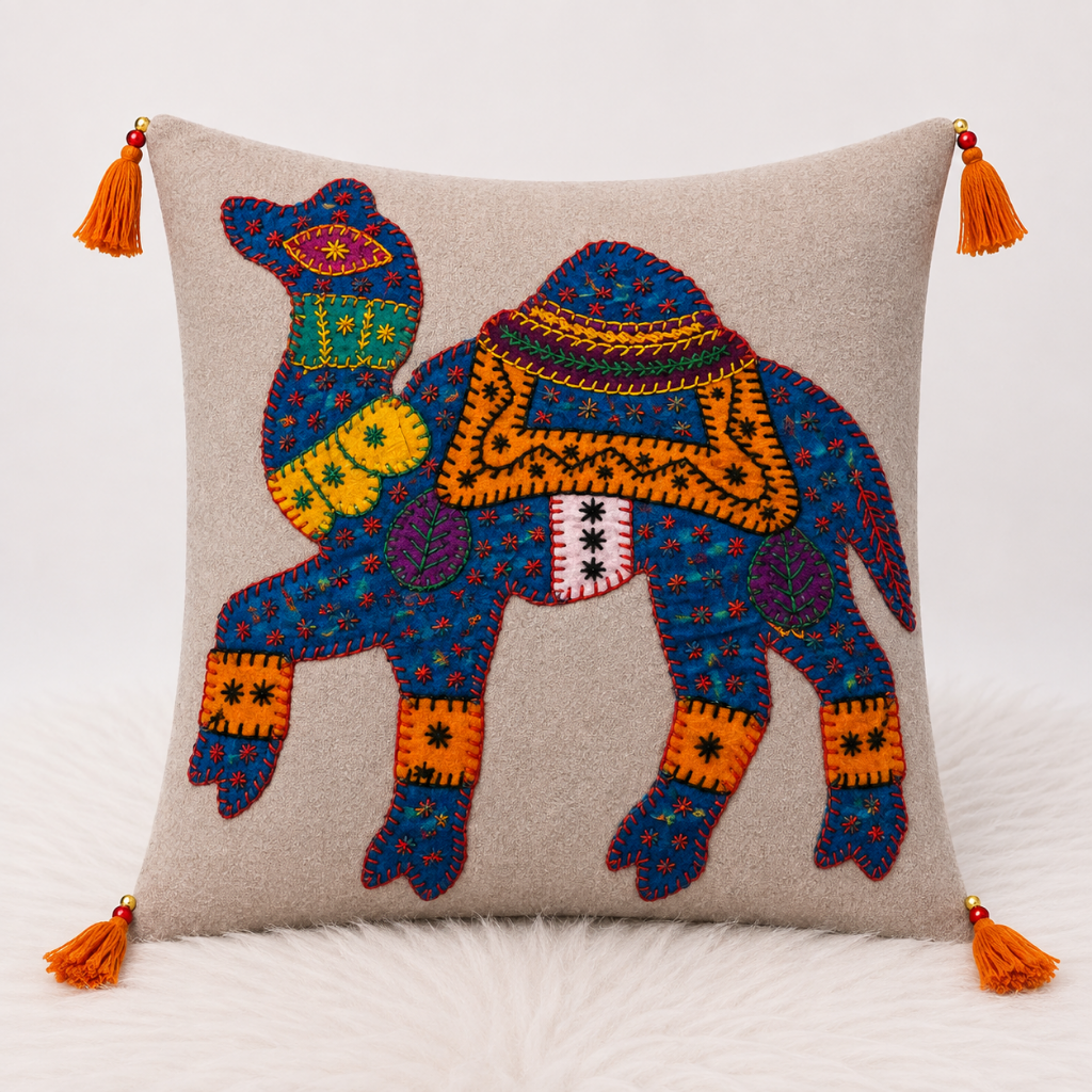 Bohemian Camel Applique Cushion Cover