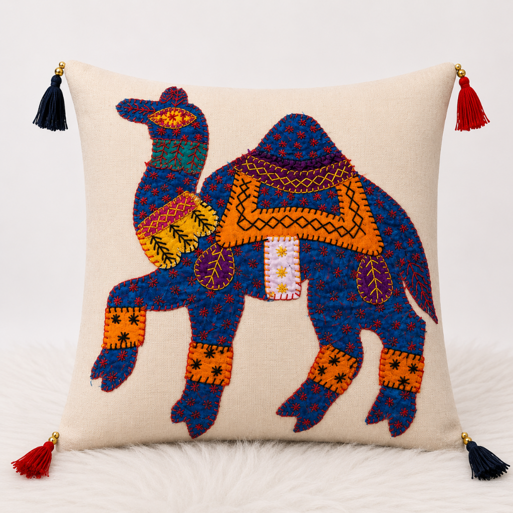 Bohemian Camel Applique Cushion Cover